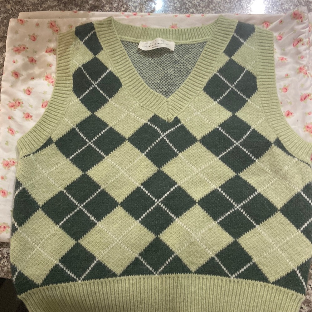 American Threads Plaid Geo Sweater Vest
